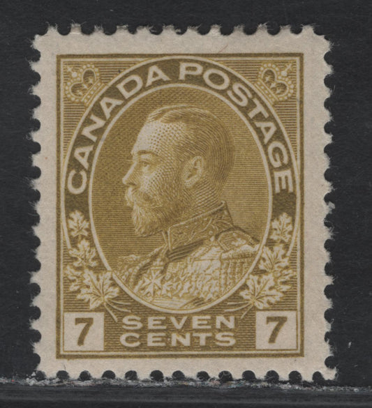 Lot 165 (C) Canada  #113c 7c Pale Sage Green King George V, 1911-1925 Admiral Issue, A VFOG Single, Paper ABN-A, Normal Frameline, Perf 12x11.9.