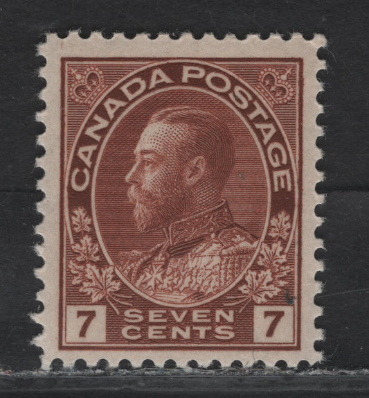 Lot 171 (C) Canada  #114 7c Red Brown King George V, 1911-1925 Admiral Issue, A FOG Single, Dry Printing, Paper ABN-M, Weakly Retouched Frameline, Perf 11.9.