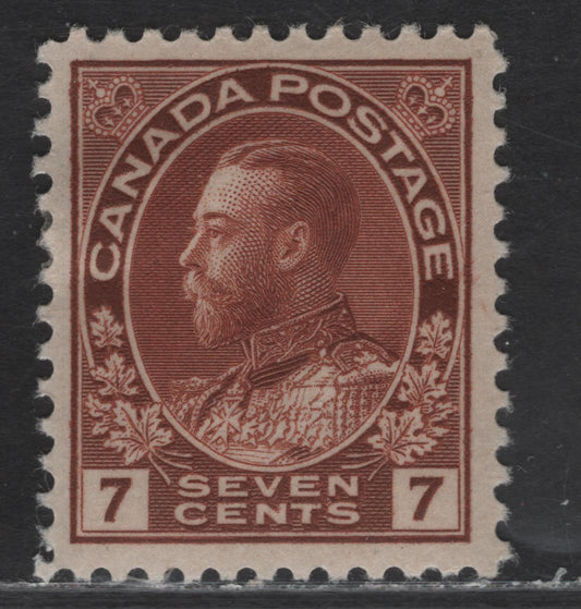 Lot 173 (C) Canada  #114 7c Lake Brown King George V, 1911-1925 Admiral Issue, A VFOG Single, Dry Printing, Paper ABN-RRR, Very Weakly Retouched Frameline, Perf 11.9x11.8.