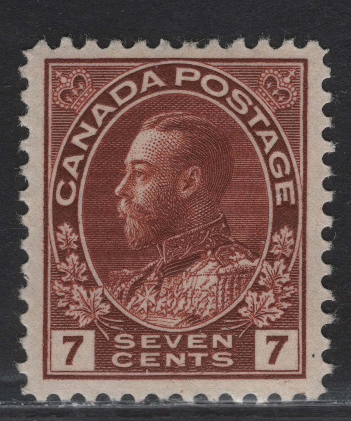 Lot 175 (C) Canada  #114iv 7c Bright Lake Brown King George V, 1911-1925 Admiral Issue, A VFOG Single, Wet Printing, Paper ABN-E, Very Weakly Retouched Frameline, Perf 11.9, Showing Diagonal Line In N of Cents.