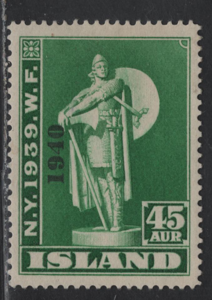 Lot 19 Iceland SC#234 45a Bright Green New York World's Fair, 1940 New York World's Fair Issue, A VFOG Single