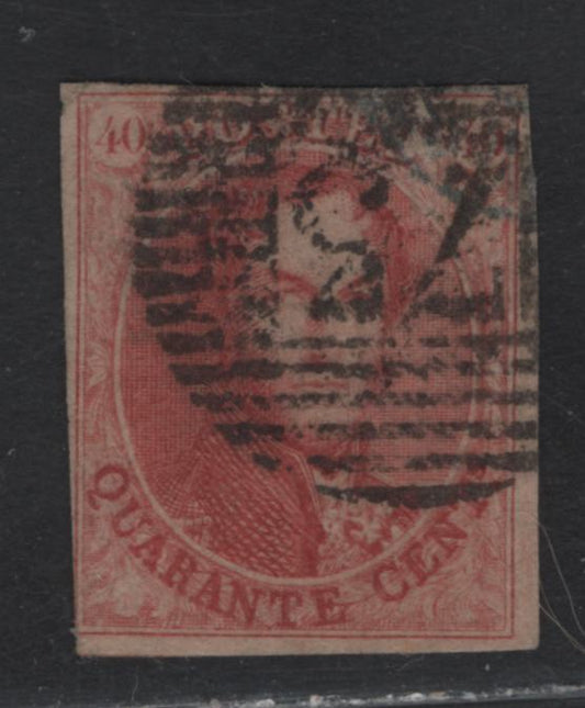 Lot 2 Belgium SC#12 40c Vermillion King Leopold I, 1861 Imperf King Leopold I Issue, A Fine Used Imperf Single, 17.25mm High Oval, Jumbo Margins At Right & Bottom, Top Margin Clear But Close & Left Margin Clear To Just Touching At LL.