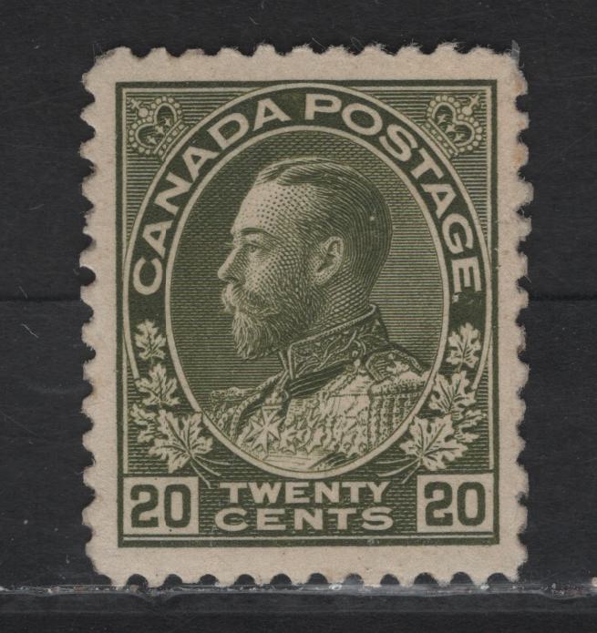 Lot 201 (C) Canada  #119b 20c Sage Green King George V, 1911-1925 Admiral Issue, A VFRG Single, Wet Printing, Paper ABN-A, Perf 11.9, Professionally Regummed or Sweated & Redistributed OG to Make It Appear NH.