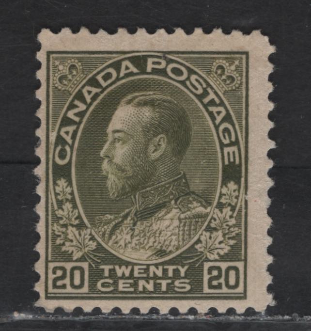 Lot 202 (C) Canada  #119b 20c Yellowish Sage Green King George V, 1911-1925 Admiral Issue, A FOG Single, Wet Printing, Paper ABN-A, Normal Frameline, Perf 12x11.9.