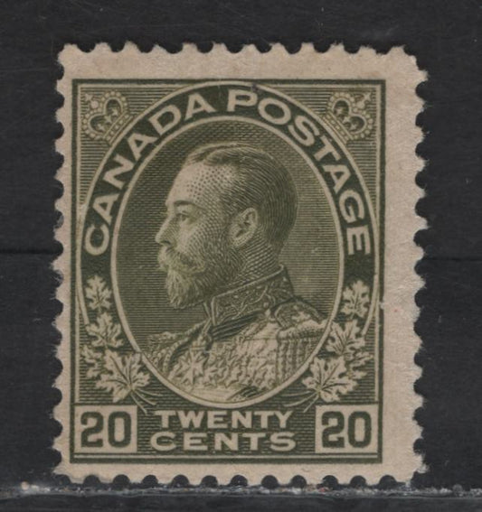 Lot 202 (C) Canada  #119b 20c Yellowish Sage Green King George V, 1911-1925 Admiral Issue, A FOG Single, Wet Printing, Paper ABN-A, Normal Frameline, Perf 12x11.9.