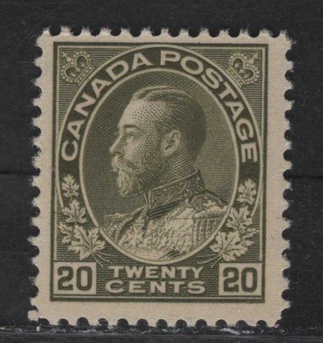 Lot 204 (C) Canada  #119iv 20c Grayish Olive King George V, 1911-1925 Admiral Issue, A FNH Single, Dry Printing, Paper ABN-J, Redrawn Frameline, Perf 12x11.9, Small Internal Wrinkle At Top.