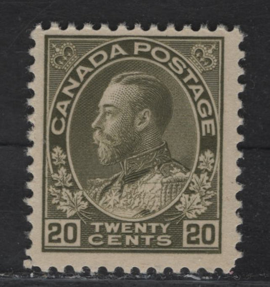 Lot 204 (C) Canada  #119iv 20c Grayish Olive King George V, 1911-1925 Admiral Issue, A FNH Single, Dry Printing, Paper ABN-J, Redrawn Frameline, Perf 12x11.9, Small Internal Wrinkle At Top.