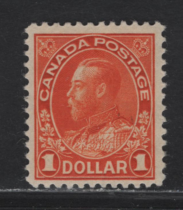 Lot 213 (C) Canada  #122b $1 Deep Orange King George V, 1911-1925 Admiral Issue, A FOG Single, Wet Printing, Retouched Frameline, Paper ABN-E, Perf 11.9x11.8.