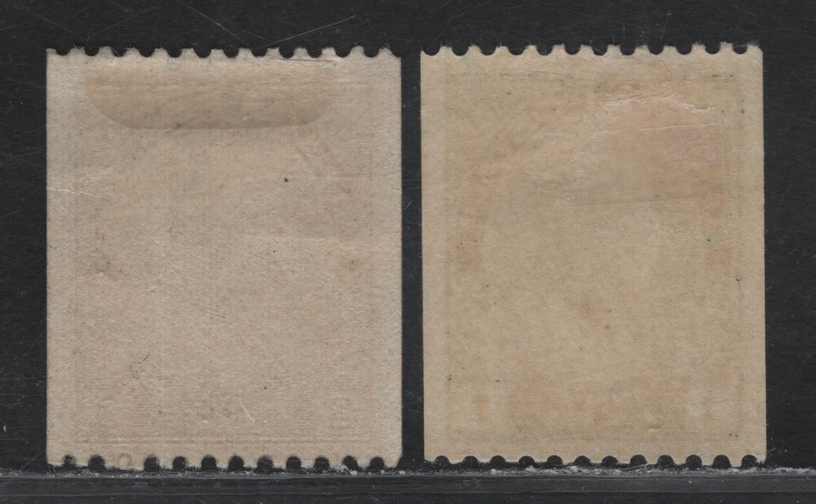 Lot 221 (C) Canada  #131, 134 1c - 3c Deep Yellowish Green - Deep Brown King George V, 1915-1924 Admiral Coil Issue, 2 VFOG Single, Paper ABN-E, Perfs 11.9 & 12 Horizontal