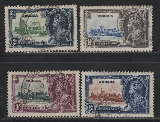 Nigeria SG#30-33 1.5d - 1/- Ultramarine & Gray -Slate & Purple KGV & Windsor Castle, 1935 Silver Jubilee Issue, 4 Very Fine Used Singles