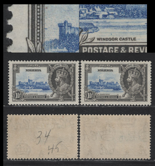Nigeria SG#30var 1.5d Ultramarine & Gray KGV & Windsor Castle, 1935 Silver Jubilee Issue, 2 VFOG Singles, Potentially ConstantVarieties Of The Vignette Plate