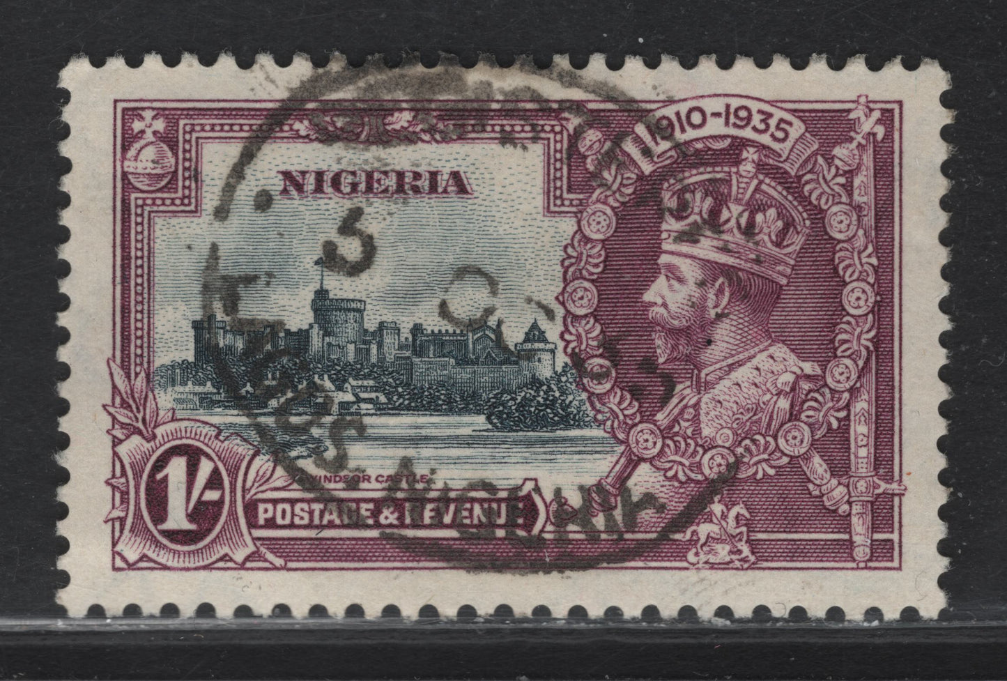 Lot 251 Nigeria SG#33 1/- Slate & Purple KGV & Windsor Castle, 1935 Silver Jubilee Issue, A Very Fine Used Single, Lagos Registry Cancel