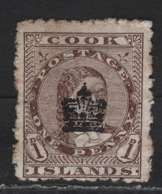 Lot 29 (C) Cook Islands SG#22 1d Brown Queen Makea Takau, 1901 Crown Overprinted Queen Takau Issue, A FOG Singles
