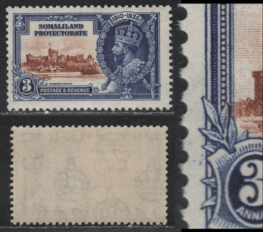 Lot 301 Somaliland Protectorate SG#88var 3a Orange Brown & Deep Blue KGV & Windsor Castle, 1935 Silver Jubilee Issue, A FNH Single, 3 Dots to Left Of Value Tablet In Left Margin & Vertical Hairline From Those Dots to Just Above Brunswick Tower