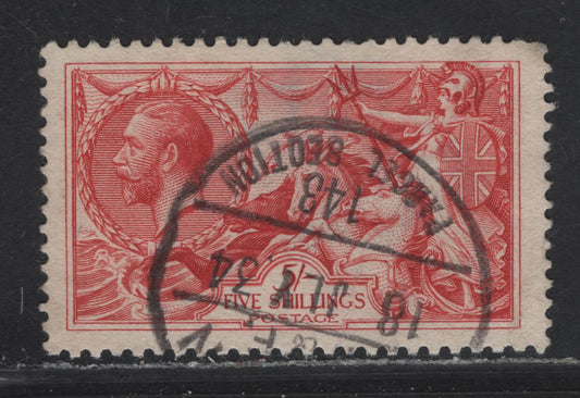 Lot 309 Great Britain (C) SG#416 5/- Rose Red Seahorses, 1918-1919 Seahorses Issue, A Very Fine Used Singles, Bradbury Wilkinson Printing