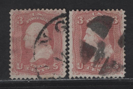 Lot 327 United States (C) SC#64b, 65 3c Rose - Rose Pink Franklin, 1861-1862 Civil War Issue, 2 Fine Used Singles