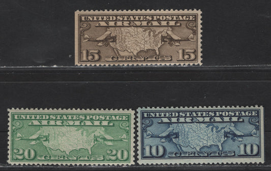 Lot 332 United States (C) SC#C7-C9 10c - 20c Blue - Green Airmail, 1926-1927 Airmail Issue, 3 VFNH Singles