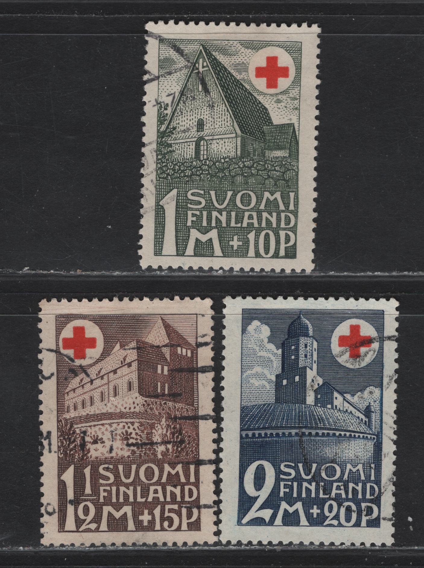 Lot 344 Finland (C) SC#B5-B7 1m+10p - 2m+20p Gray Green & Red - Dull Blue Church in Hattula - Fortress of Viipuri, 1931 Semi Postal Issue, 3 Very Fine Used Singles, B6 Looks Contemporaneous, But Cannot Be Certain About B5 & B7