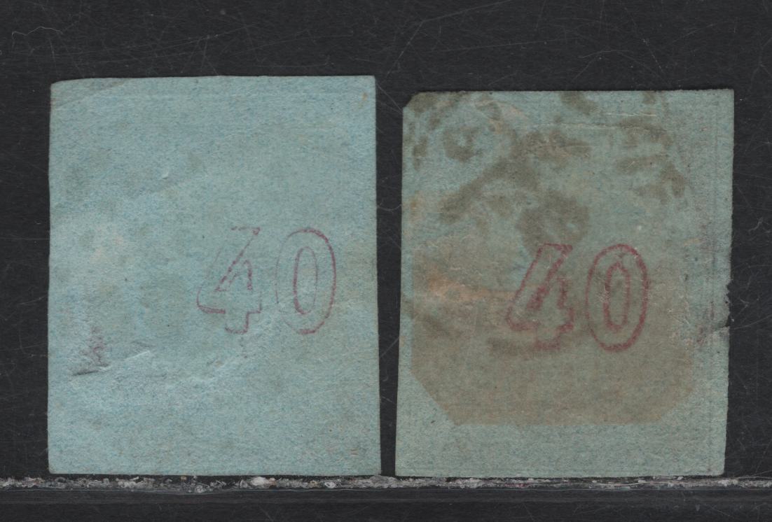 Lot 354 Greece SC#21b, 28 40l -40l Lilac Brown on Bluish - Rose Violet on Bluish Hermes Head, 1862-1868 Large Hermes Heads Issue, 2 Very Good Used Singles, Two Examples Of The Consecutive Athens & Cleaned Plates Printings, Both With Shallow & Deep Thins