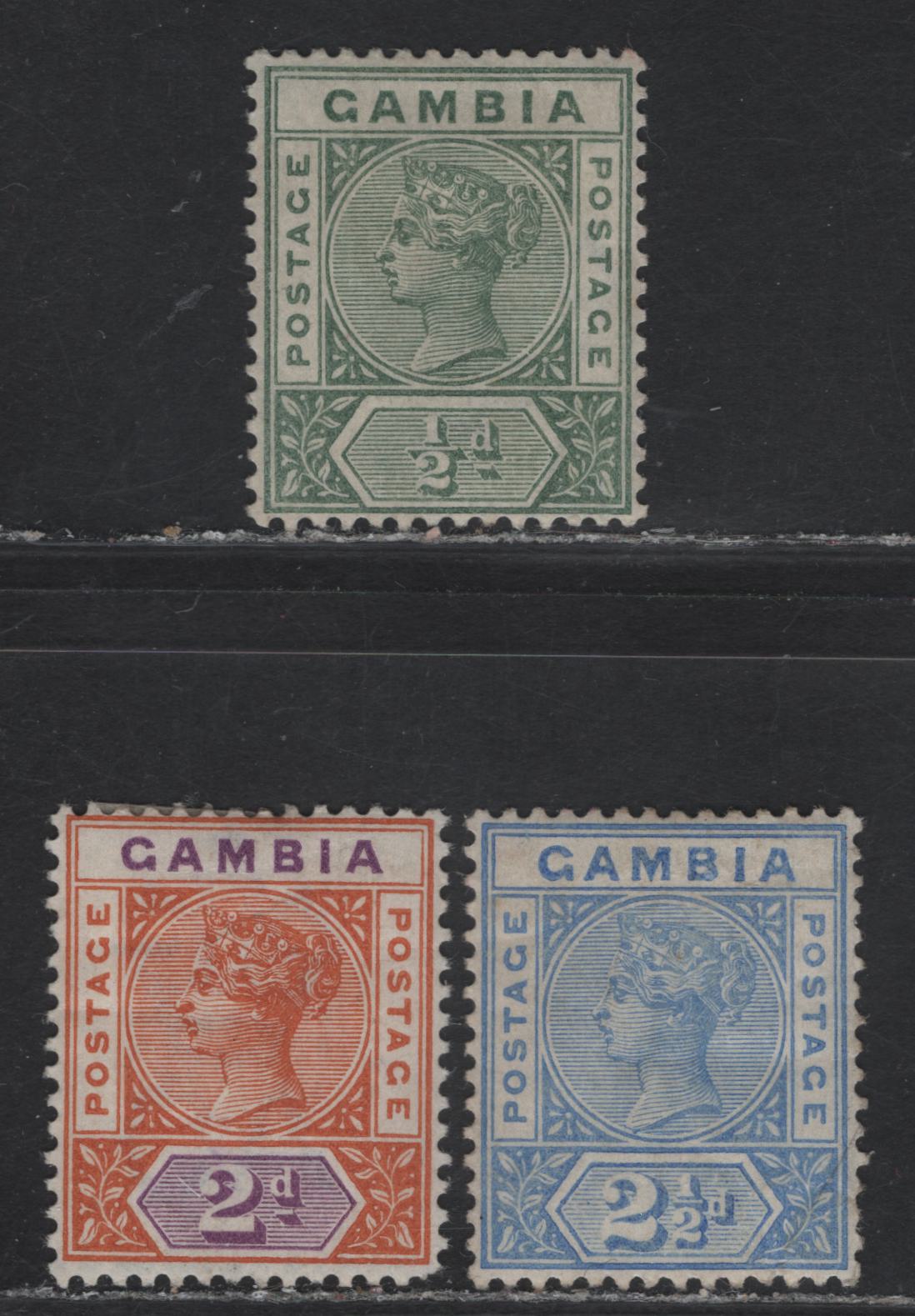 Lot 36 (C) Gambia SG#37, 39-40 1/2d - 2.5d Dull Green - Ultramarine Queen Victoria, 1898-1902 Queen Victoria Imperium Keyplates , 3 F/VFOG Singles