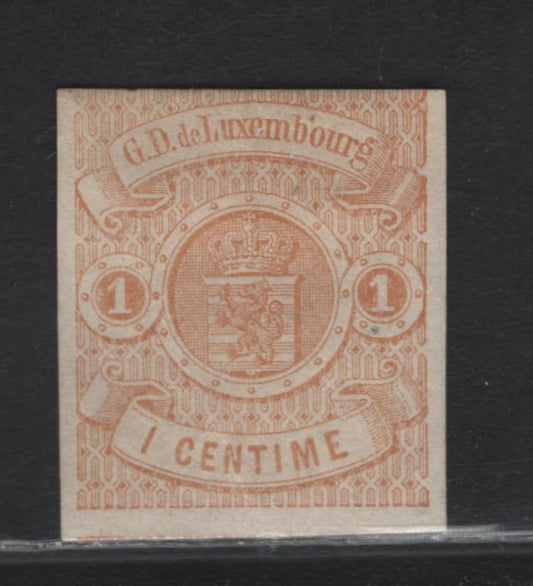 Lot 371 Luxembourg SC#4 1c Buff Arms, 1859-1864 Arms Definitives Issue, A VGOG Imperf Single, Frankfurt Printing, Internal Gum Crease, Margins Wide On 3 Sides to Just In At Top.