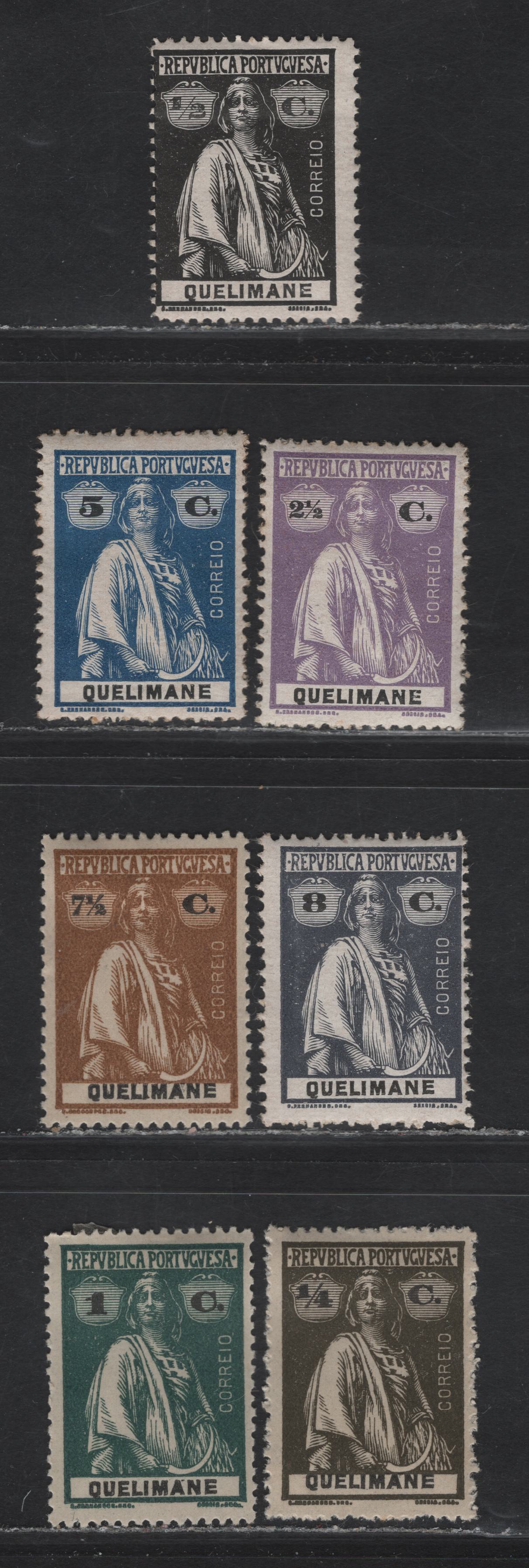 Lot 375 Quelimane SC#26, 30, 31, 33, 25B, 27B, 32B 1/2c - 7.5c Black - Yellow Brown Ceres, 1914 Ceres Issue, 7 F/VFOG Singles