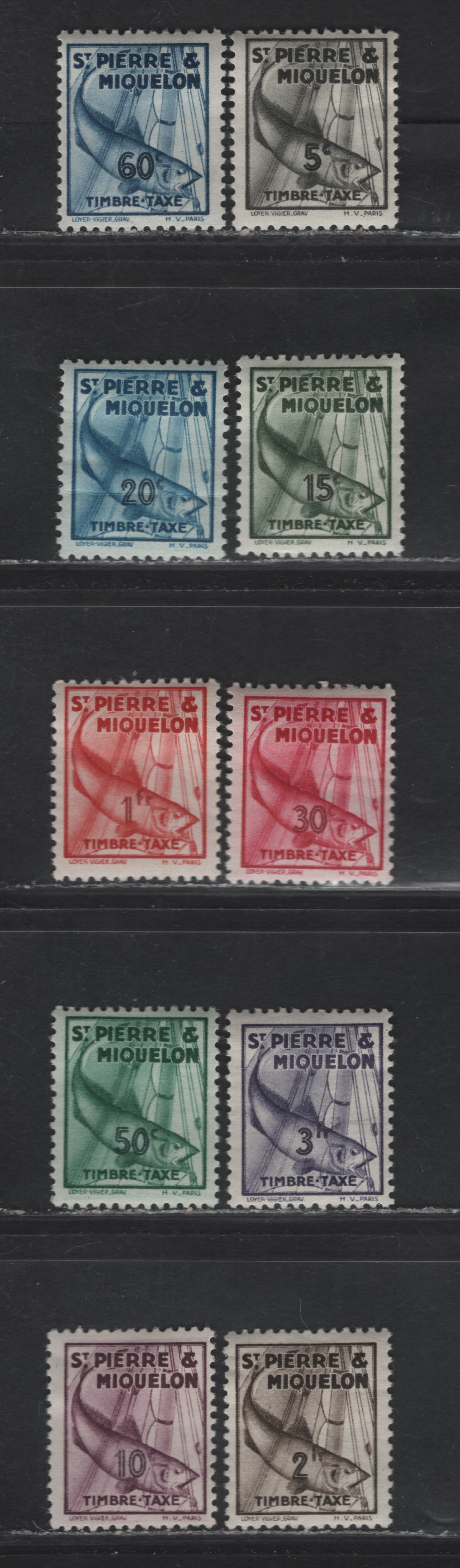 Lot 384 St. Pierre & Miquelon (C) SC#J32-J41 5c - 3fr Gray Black - Dull Violet Codfish, 1938 Codfish Postage Dues, 10 F/VFOG Singles