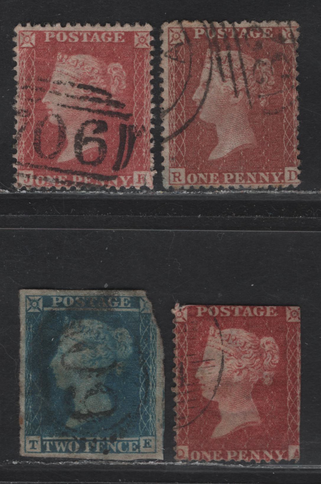 Lot 39 (C) Great Britain SG#14, 24, 38, 40 2d - 1d Blue - Rose Red Queen Victoria, 1841-1857 Queen Victoria Line Engraved Issue, 4 Ungraded Used Singles, Small Lot of Faulty, But Useful Line Engraved