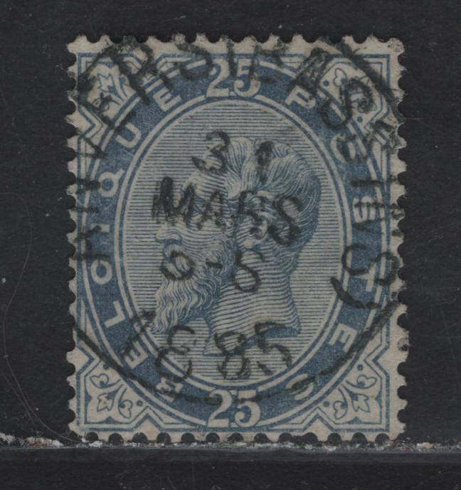 Lot 5 Belgium SC#47 25c Blue King Leopold I, 1883 King Leopold I Surface Printed Issue, A Very Fine Used Single, VF Centering For This Issue, As Noted In Scott