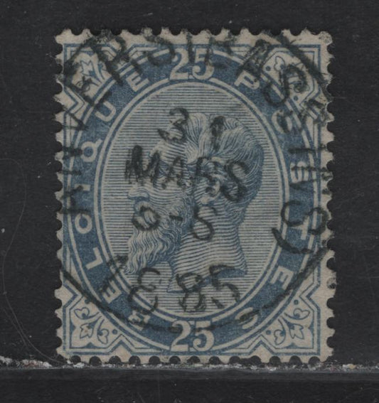 Lot 5 Belgium SC#47 25c Blue King Leopold I, 1883 King Leopold I Surface Printed Issue, A Very Fine Used Single, VF Centering For This Issue, As Noted In Scott