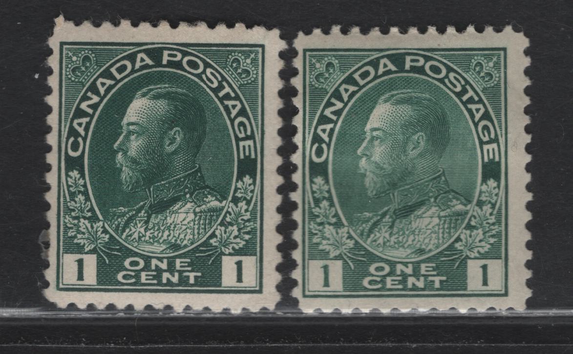 Lot 72 (C) Canada  #104c, 104b 1c Dull Blue Green King George V, 1911-1925 Admiral Issue, 2 FOG Singles, Paper ABN-E, Normal Framelines, Perfs 12x11.85 & 11.9.