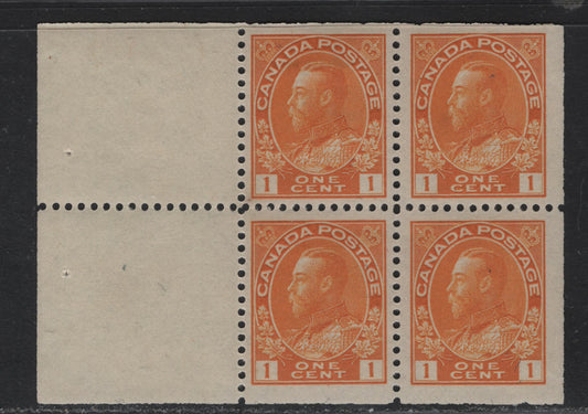 Lot 84 (C) Canada  #105a 1c Yellow Orange King George V, 1911-1925 Admiral Issue, A FOG Booklet Pane Of 4 + 2 Labels, Wet Printing, Die 1, Retouched Frameline, Paper ABN-E, Perf 11.9.