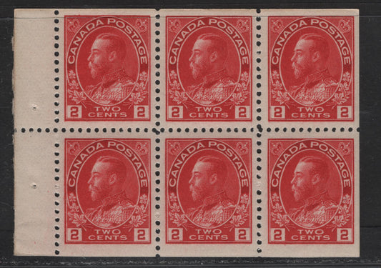 Lot 99 (C) Canada  #106avs 2c Bright Carmine Red King George V, 1911-1925 Admiral Issue, A VFNH Booklet Pane Of 6, Paper ABN-B, Retouched Frameline, Perf 11.8x11.85.