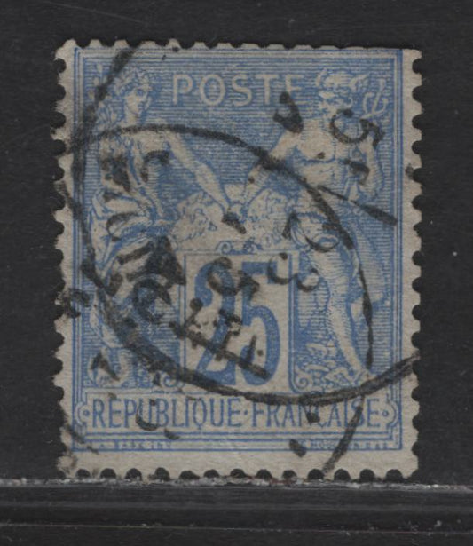 Lot 10 France #72 25c Ultramarine On Bluish Peace & Commerce, 1876-1878 Peace & Commerce, A Very Good Used Single, Type I, Clipped Perfs At Upper Right