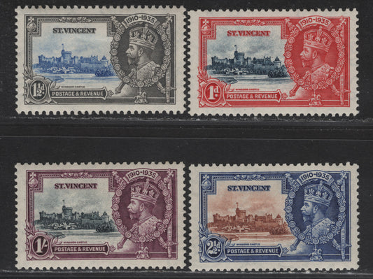 St Vincent SG#142-145 1d - 1/- Deep Blue & Scarlet - Slate & Purple KGV & Windsor Castle, 1935 Silver Jubilee Issue, 4 VFOG Singles