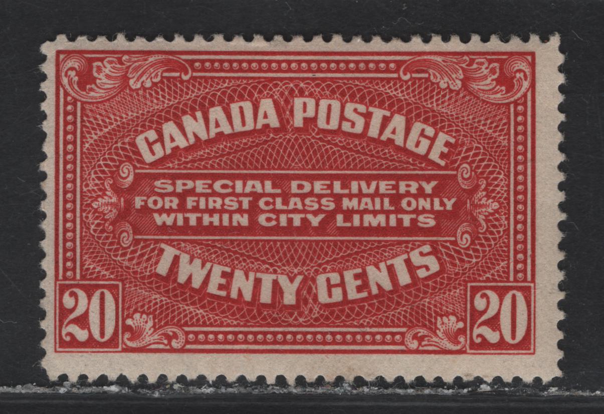 Lot 164 Canada #E2a 20c Carmine Special Delivery, 1922 Special Delivery Issue, A FOG Single, Paper ABN-B, Perf 12
