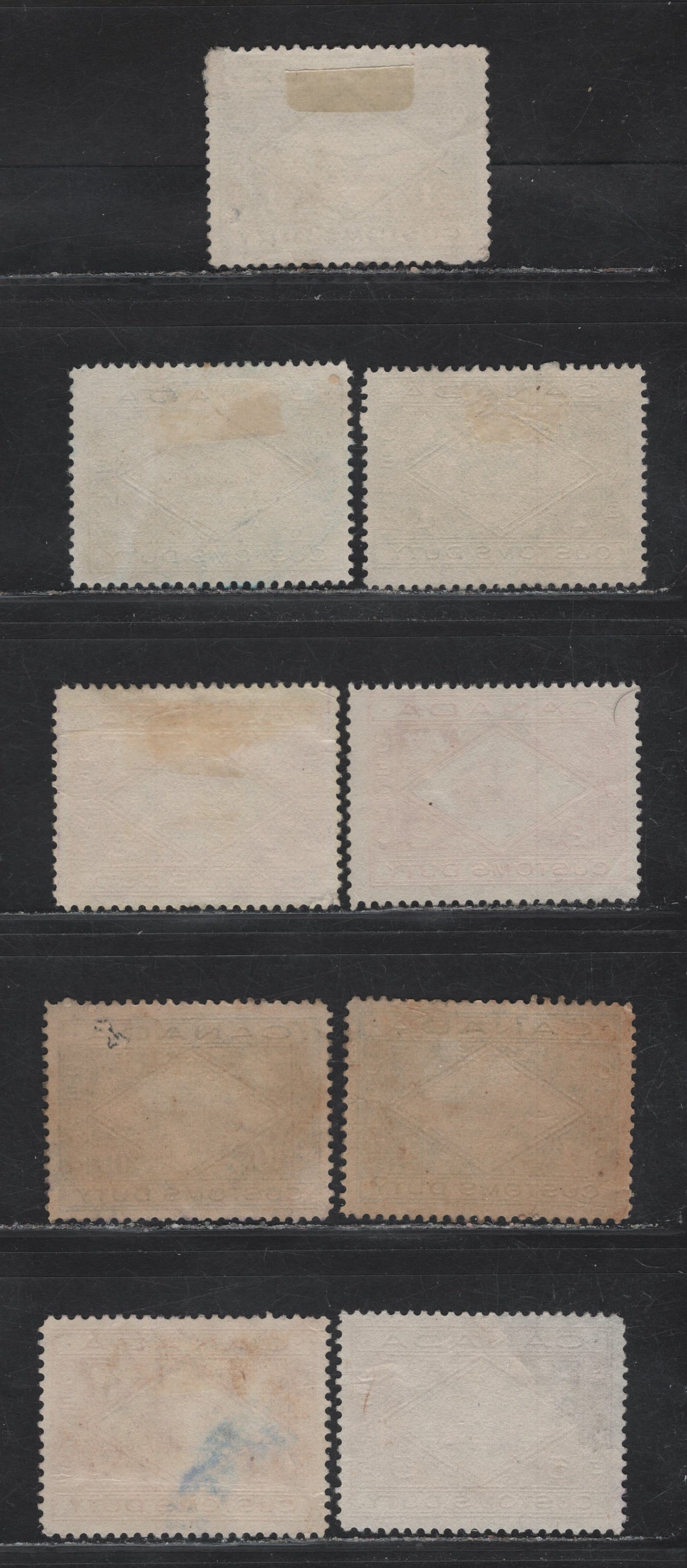 Lot 166 (C) Canada Van Dam#FCD1-4 1c - 10c Green - Blue Numeral, 1914-1935 Customs Duty Issue, 9 Fine/Very Fine Unused Singles, Selection of Wet & Dry Printings