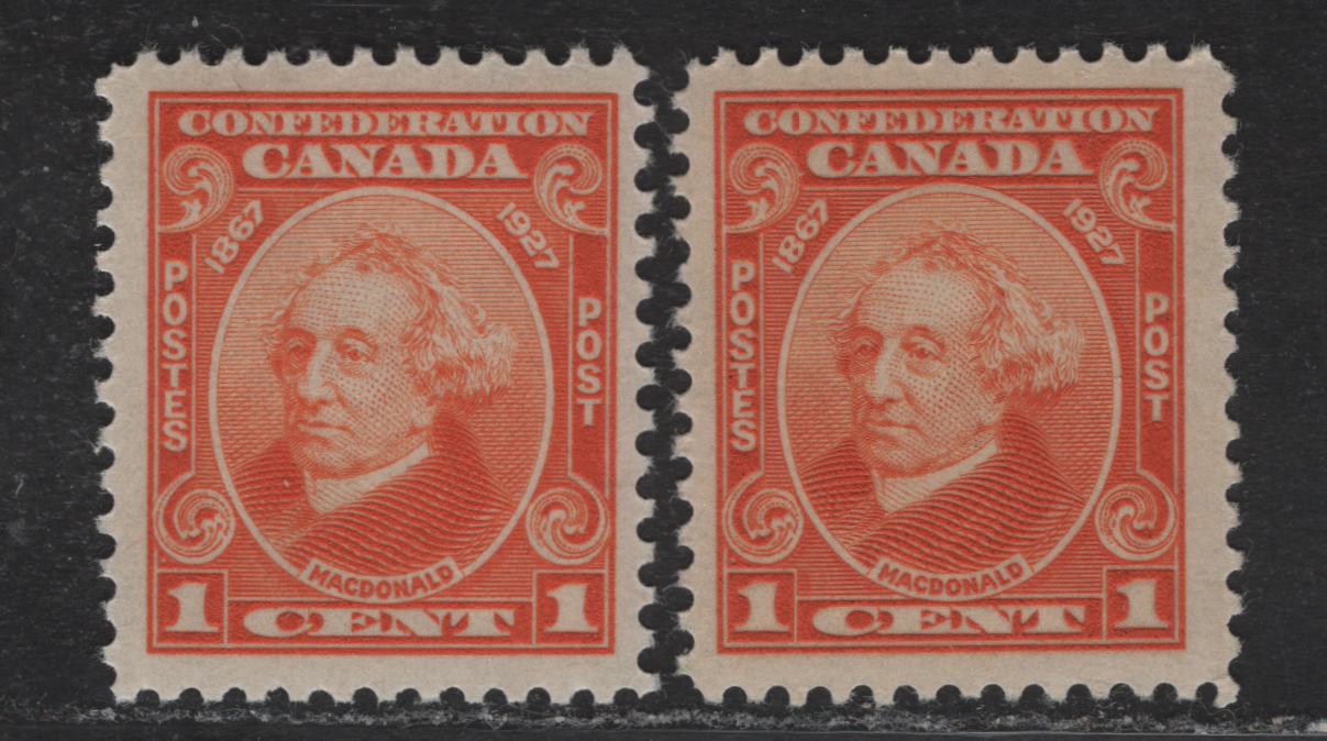 Lot 176 (C) Canada #141 1c Dull Orange & Orange Sir John A Macdonald, 1927 60th Anniv of Confederation Issue, 2 VFOG Singles, Paper ABN-BBBB, Perf 12