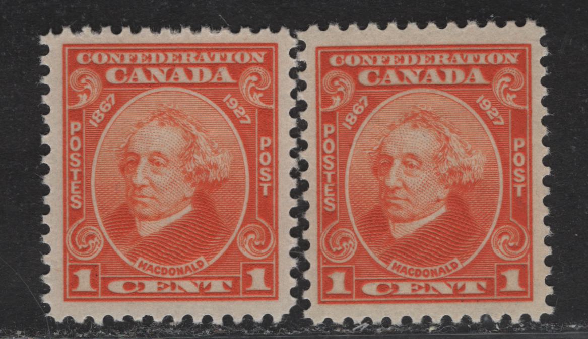 Lot 178 Canada #141 1c Orange Sir John A Macdonald, 1927 60th Anniv of Confederation Issue, 2 VFNH Singles, Papers ABN-BBBB & ABN-CCCC