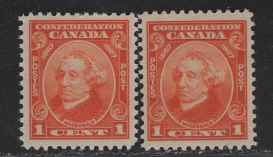 Lot 178 Canada #141 1c Orange Sir John A Macdonald, 1927 60th Anniv of Confederation Issue, 2 VFNH Singles, Papers ABN-BBBB & ABN-CCCC