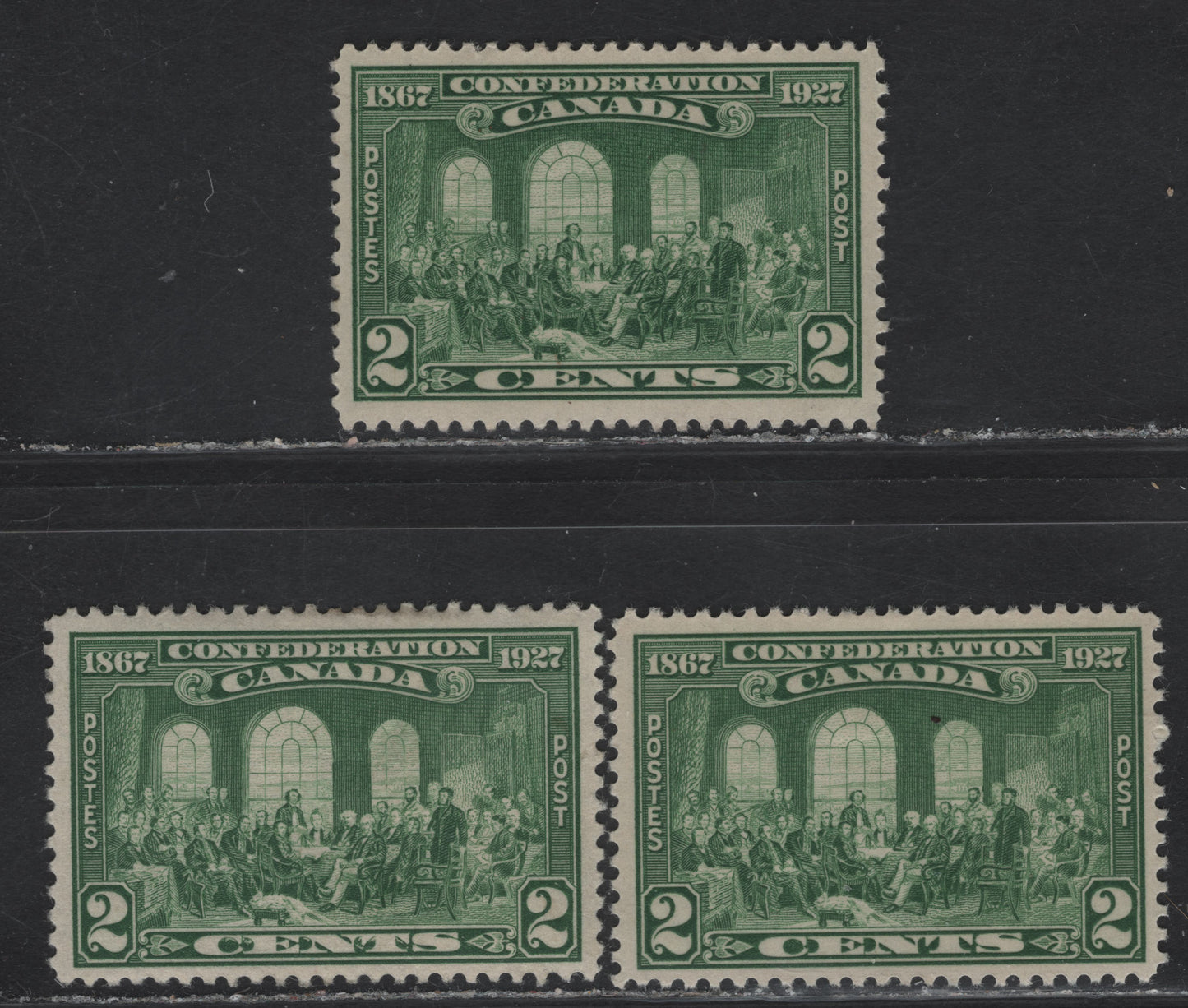 Lot 186 (C) Canada #142 2c Green Fathers of Confederation, 1927 60th Anniv of Confederation Issue, 3 VFOG Singles Papers ABN-M, ABN-DDDD & ABN-CCCC, ,