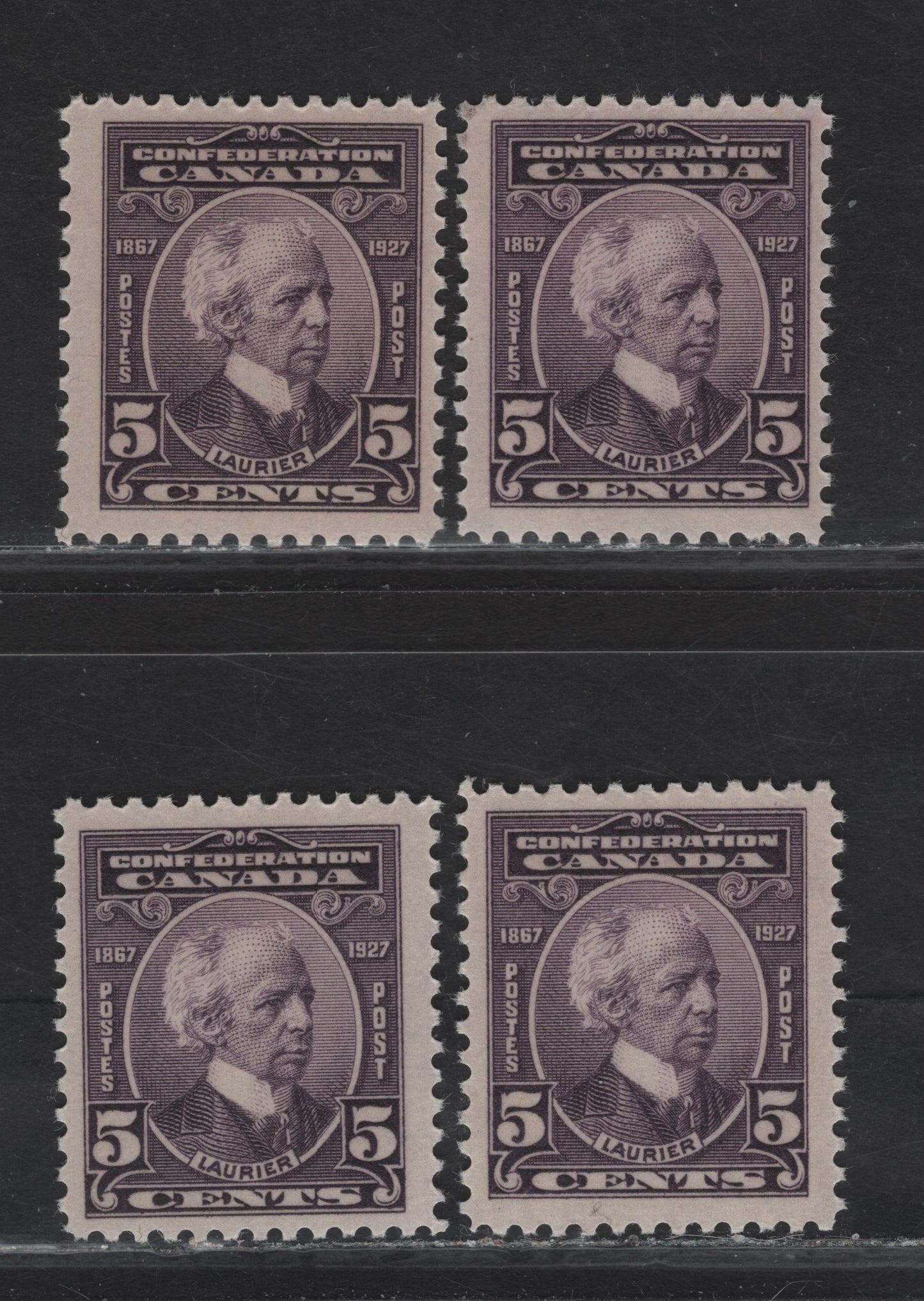 Lot 202 (C) Canada #144 5c Deep Milky Violet - Milky Violet Sir Wilfrid Laurier, 1927 60th Anniv of Confederation Issue, 3 VFOG Singles, Papers ABN-XXX, ABN-CCCC & ABN-DDDD