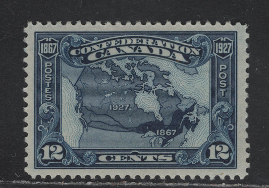 Lot 207 Canada #145 12c Dark Blue Map of Canada, 1927 60th Anniv of Confederation Issue, A VFJOG Single, Paper ABN-G, Jumbo Margins