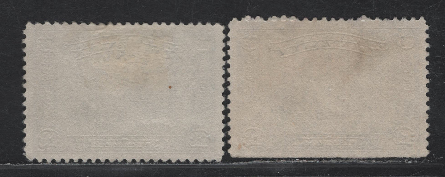 (C) Canada #145 12c Dark Blue - Dark Bright Blue Map of Canada, 1927 60th Anniv of Confederation Issue, 2 Very Fine Used Singles, Opaque Vertical Wove Without Visible Mesh