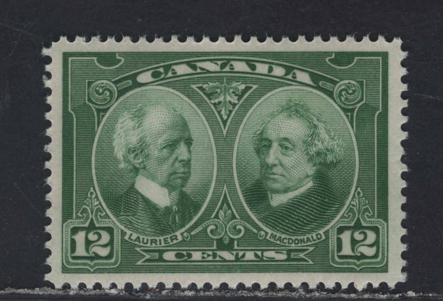 Lot 224 (C) Canada #147 12c Green Laurier & Macdonald, 1927 Historical Issue, A VFNH Single, Paper ABN-G