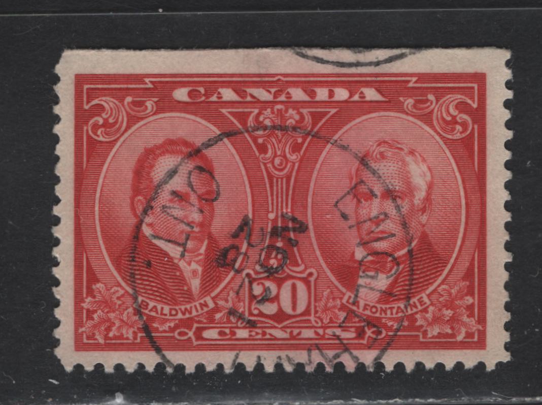 Lot 234 Canada #148 20c Carmine Red Baldwin & Lafontaine, 1927 Historical Issue, A Very Fine Used Top Sheet Margin Single, Paper ABN-CCCC, SON Nov. 21 1928 Eaglehart ON CDS Cancel