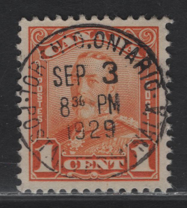 Lot 237 (C) Canada #149 1c Orange King George V, 1928-1929 Scroll Issue, A Very Fine Used Single, Paper ABN-CCCC SON Sept 3 1929 Toronto Postal Terminal CDS Cancel .