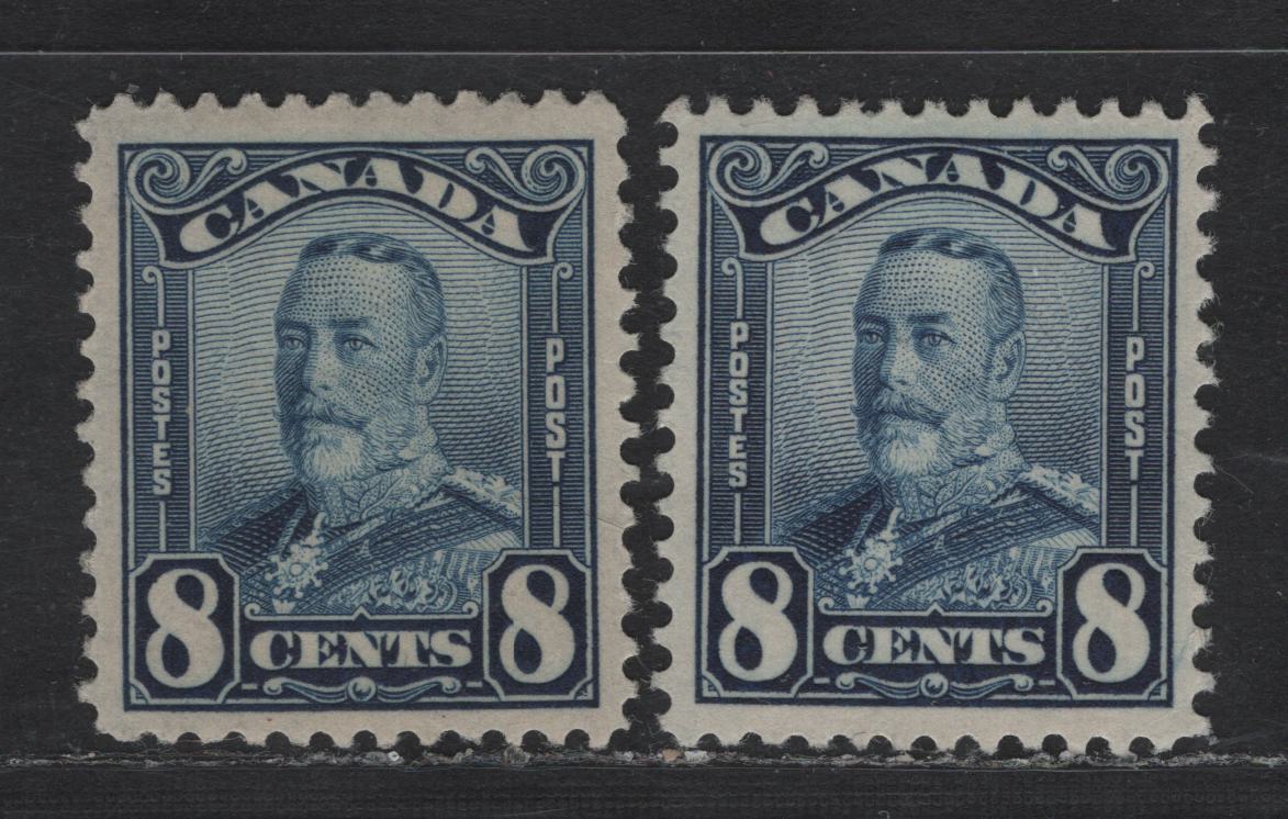Lot 256 (C) Canada #154 8c Dark Blue & Dark Bright Blue King George V, 1928-1929 Scroll Issue, 2 VFOG Singles, Papers ABN-F & ABN-CCCC