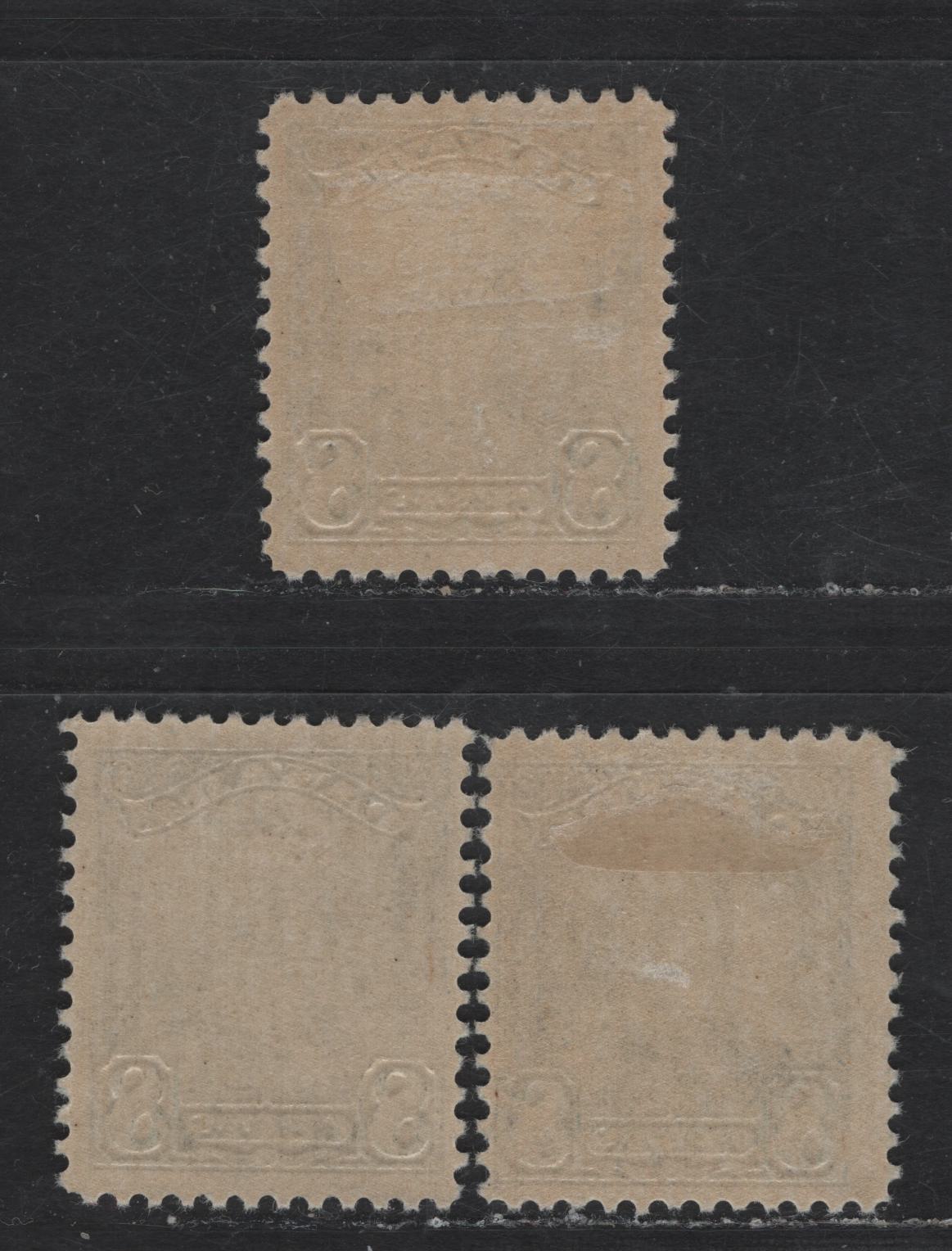 Lot 257 Canada #154 8c Dark Blue, Dark Bright Blue & Blue King George V, 1928-1929 Scroll Issue, 3 FOG Singles, Paper ABN-CCC