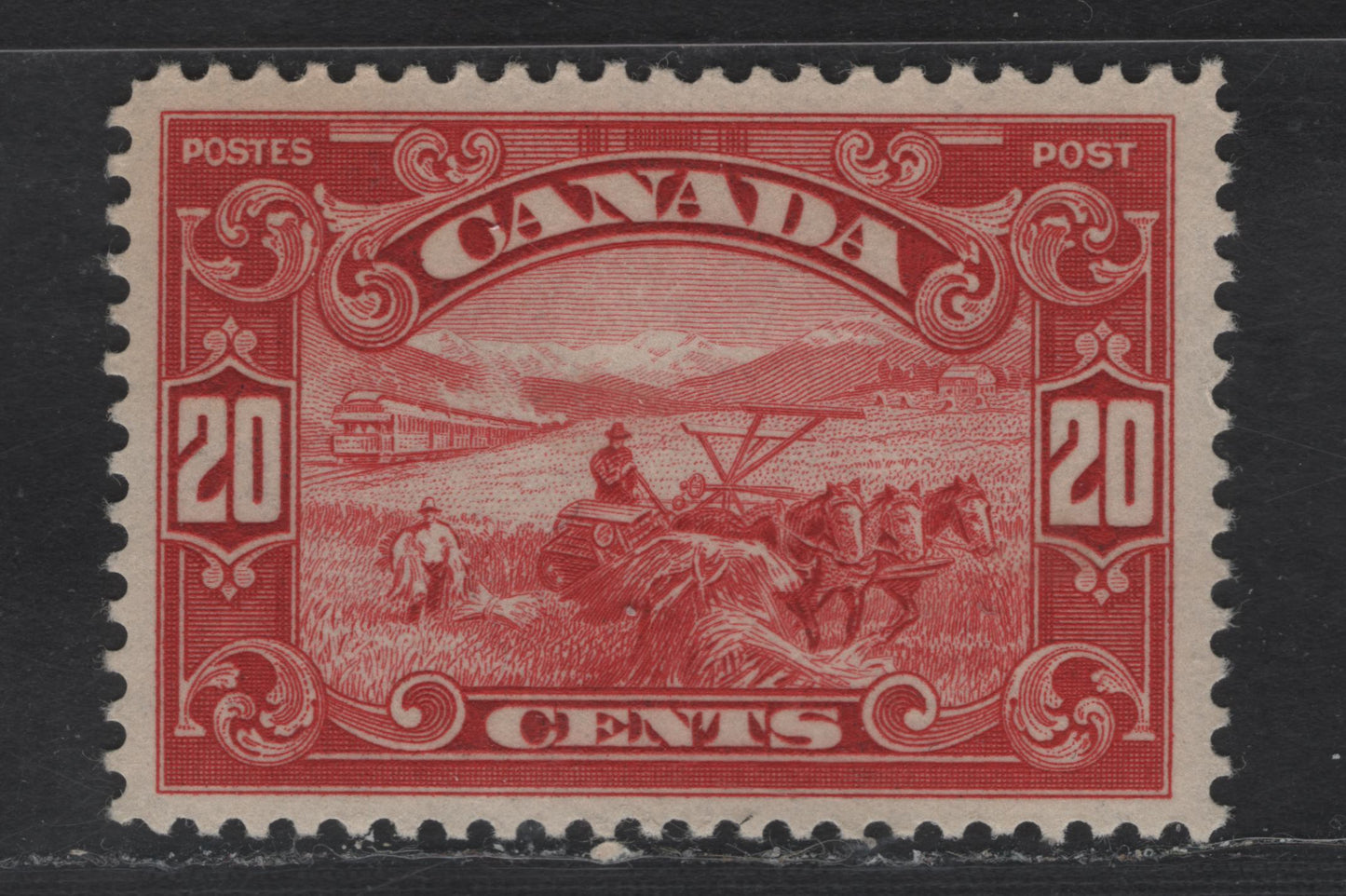 Lot 275 (C) Canada #157 20c Carmine Red Harvesting Wheat, 1928-1929 Scroll Issue, A VFOG Single, Paper ABN-M